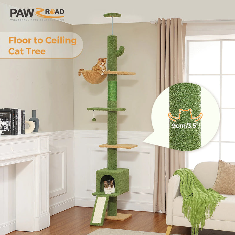 Adjustable 210-274CM Floor to Ceiling Cat Tree Tower 5 Tiers Climbing Tree for Indoor Cats with Condo Scratching Post Ladders