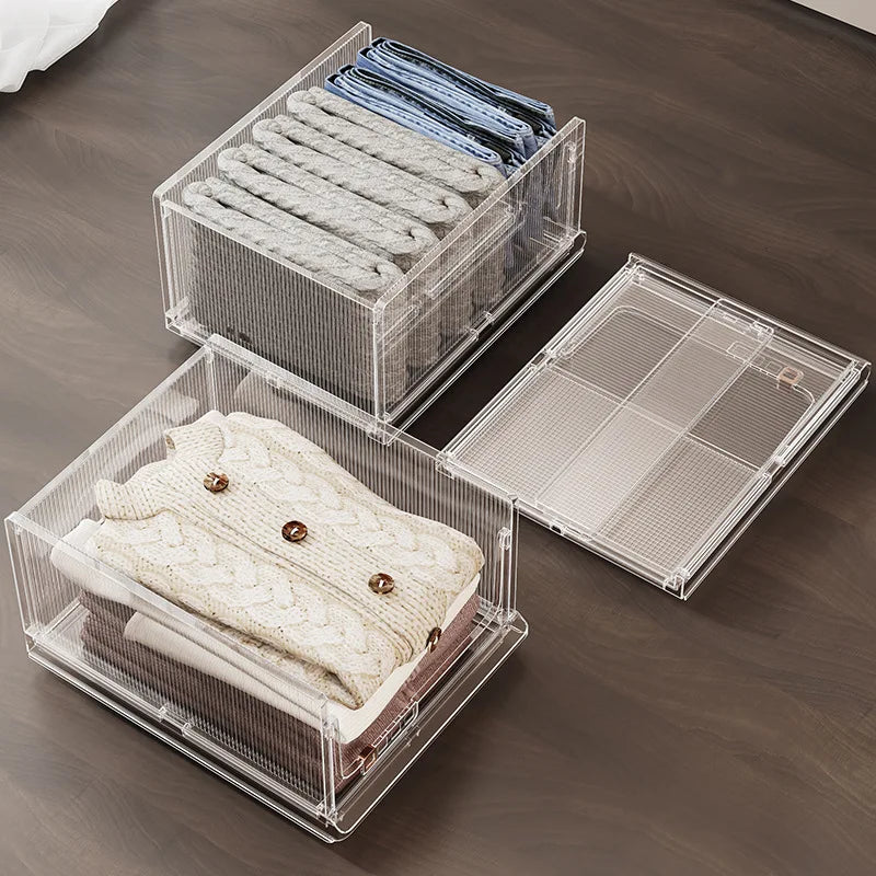 Large Capacity Foldable Storage Box Plastic Clothes Organizer Transparent Home Storage Trunk for Clothes Sundries Organizer