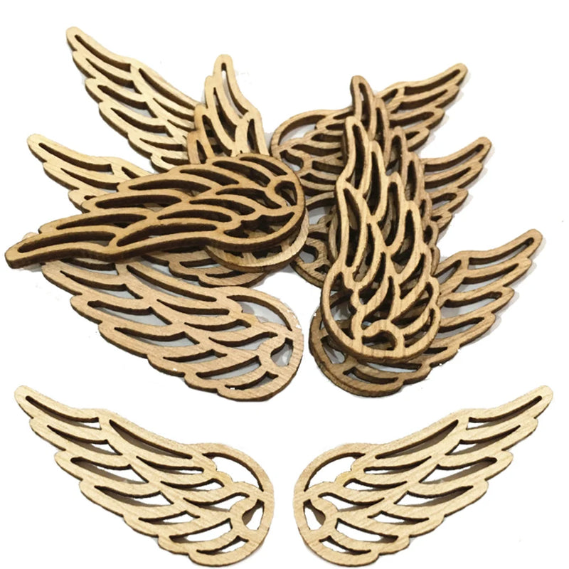 10Pcs Wooden Decor Angel Wings Hollow-Out Wood Chips Wing Patchs Diy Crafts Scrapbook Hand Made Decoration Accessories