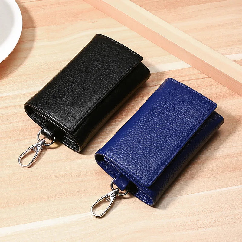New Key Holder Wallet Genuine Leather Unisex Solid Key Wallet Organizer Bag Car Housekeeper Wallet Card Holder