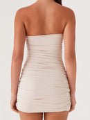 Elegant Off-Shoulder Bodycon Dress with Ruched Detailing and Sleeveless Design Perfect for Summer Parties and Clubbing Events