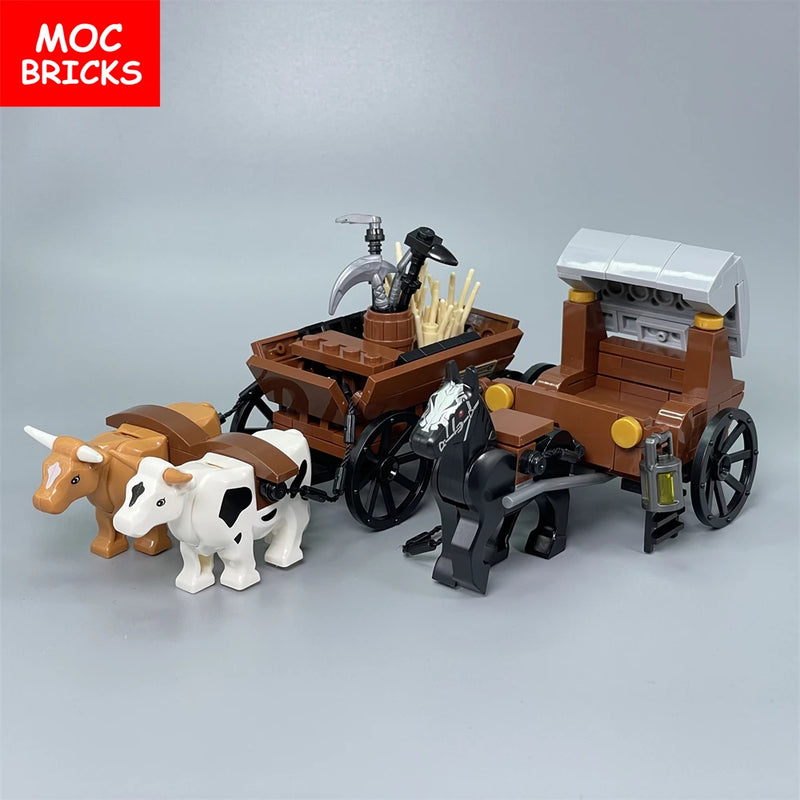 Set Sale MOC Bricks Cow Cattle Cart Oxen Town Farm House Assembled Building Blocks Accessories Children's Toys