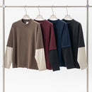 2025 Autumn Man Fake 2 Pieces 320gsm Sweatshirt Unisex Oversized Contrast Color Long Sleeve T Shirts Y2K Clothing