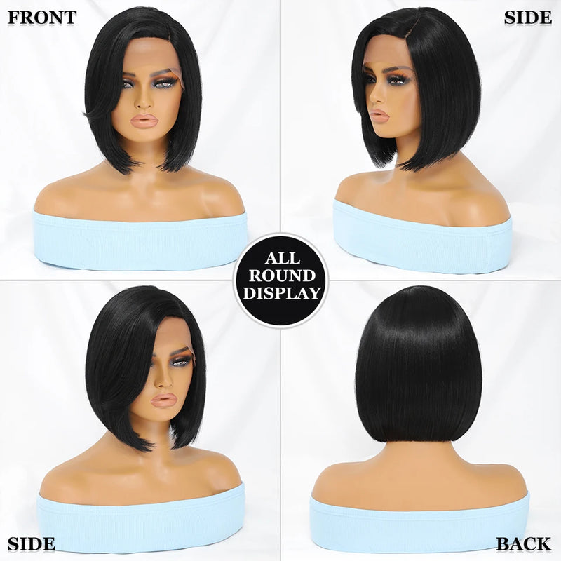 10 Inch Short Synthetic Straight Bob Lace Front Wig Glueless For African Women T Part Without Glue Lace Front Wigs For Afro Girl