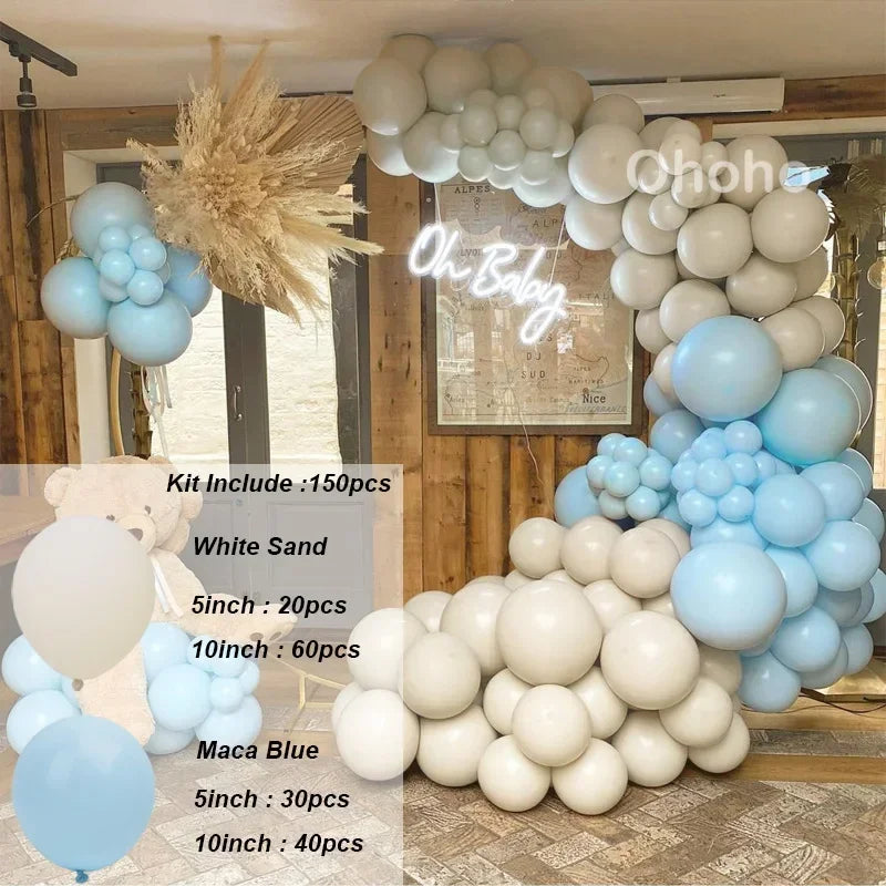 Beige Blue Balloons Garland Arch Kit Kids Boy One 1st Birthday Balloon Set Baby Shower Decoration Baptism Party Wedding