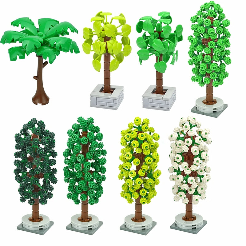 Trees Building Blocks City MOC Pine Tree Plant Set Spruce Farm Street Scene Garden View Assembly 3778 Bricks Educational Kid Toy