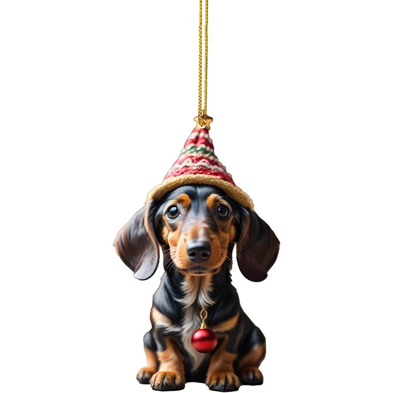 Funny Dog Christmas Tree Ornament Christmas Dog Car Hanger Pendants Christmas Decoration Acrylic Craft Dog Home Decor Xmas Party