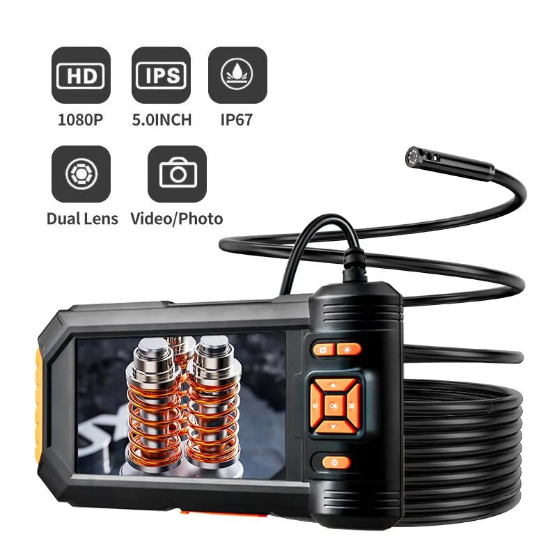 Dual & Triple Lens Industrial Endoscope 1080P 5 ''LCD Borescope Inspection Camera with 8mm IP67 Waterproof Snake Camera For Car