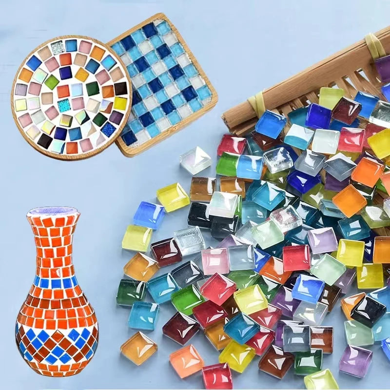 50pcs Mixed Color Square Crystal Mosaic Tiles DIY Hobbies Children Handmade Art Craft for Bathroom Kitchen Home Decoration 1X1cm