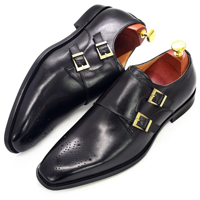 Double Monk Strap Oxford Shoes Mens Handmade Genuine Leather Buckle Men's Dress Shoes Formal Wedding Office for Men Footwear