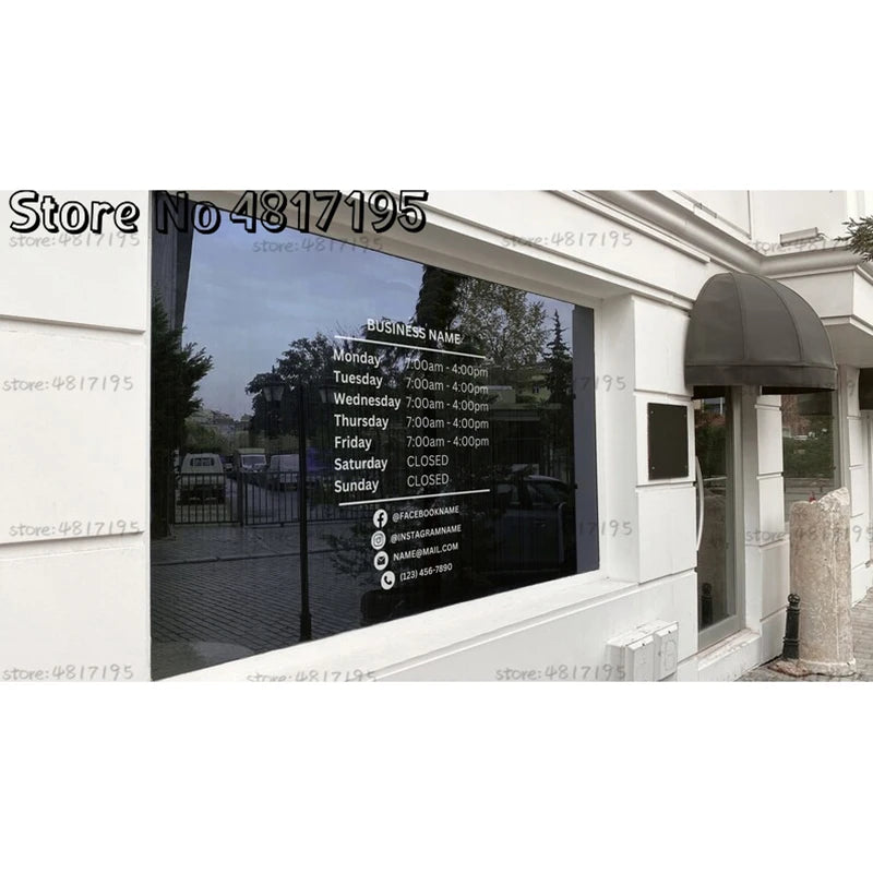 Opening Hours With Custom Business Logo Shop Custom Window Door Vinyl Sticker Decal For Store Restaurant Office Salon