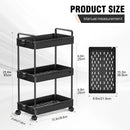 3/4 Tier Storage Trolley with Wheels, Rolling Cart with Hooks, Easy Assembly, for Bathroom, Kitchen, Office, Black/White