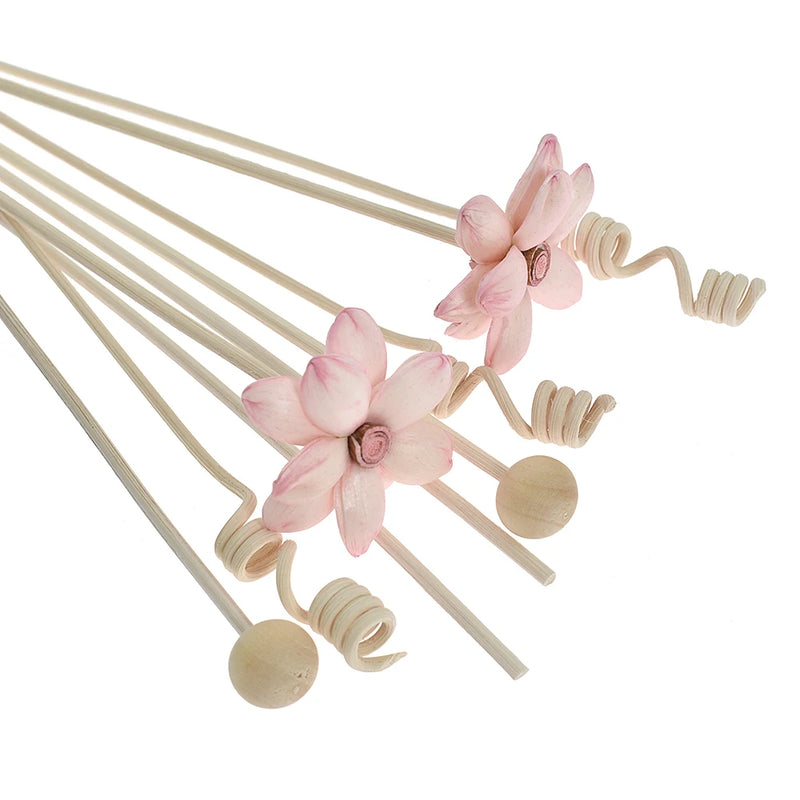 NEW 9PCS Pink Flowers Lotus Rattan Reed Diffuser Fragrance Sticks Artificial Flowers Rattan Stick Diy Ornaments Home Decor