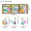 12/9pcs Happy Easter Wooden Pendant Cute Bunny Egg Carrot Chick Hanging Ornaments Spring Easter Party Home Decoration DIY Wreath