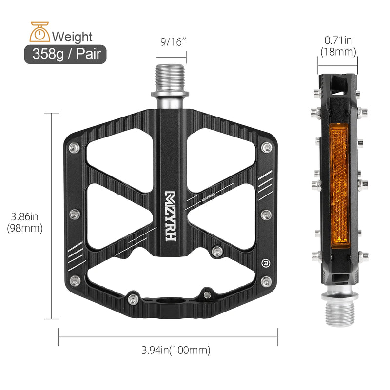 MZYRH F336 Reflective Bike Pedal 3 Bearings Non-Slip MTB Pedals Aluminum Alloy Flat  Waterproof Bicycle Pedals