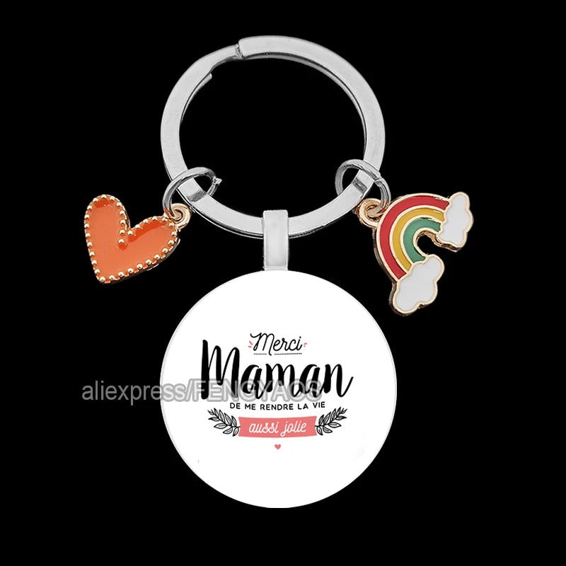 French Mother Keychains Lovely Mom Keychain for Thanksgiving Gift for Mom Cute Gift In French