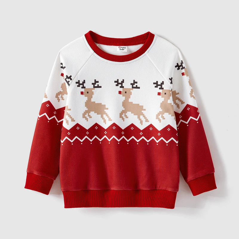 PatPat Christmas Family Matching Allover Reindeer Print Raglan-sleeve Sweatshirts