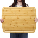Bamboo Cutting Board for Kitchen, 24" x 18" Extra Large Serving Trays With Juices Groove, Turkey Carving Board