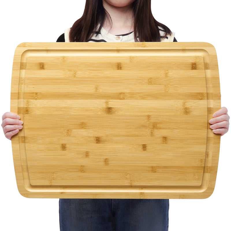 Bamboo Cutting Board for Kitchen, 24" x 18" Extra Large Serving Trays With Juices Groove, Turkey Carving Board