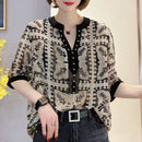 Elegant Fashion Rivet Casual Printing Diamonds Diamonds Pullovers 2024 New Summer Short Sleeve Loose Temperament Shirt T-Shirt