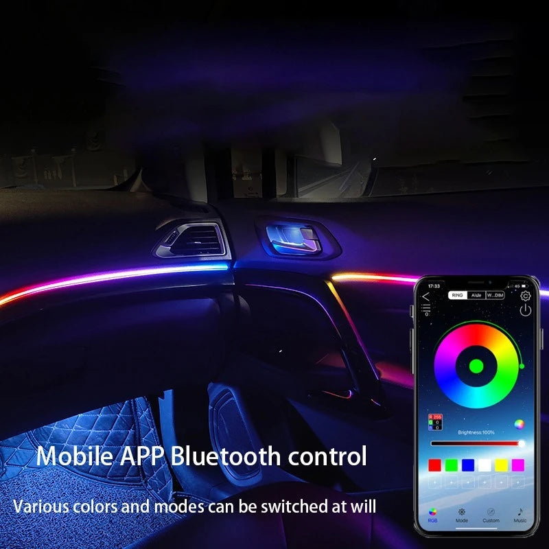 APP Full Color Streamer Car Ambient Lights RGB 64 Color Universal LED Interior Hidden Acrylic Strip Symphony Atmosphere Lamp