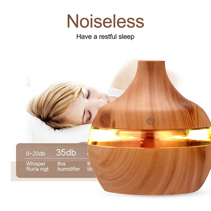 300mL Aroma Essential Oil Diffuser Wood Grain Desktop Air Humidifier Aromatherapy Purifier Mist Maker for Office Home