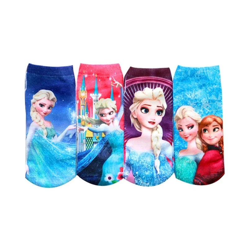 4 pairs Disney Minnie Cartoon Cotton Socks Short Frozen Socks Children Girls Kawaii Elsa Princess Socks Christmas birthday Gifts