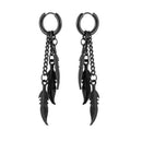 Punk Vintage Design Leaf Hoop Earrings For Women Men Jewelry Accessories Black Stainless Feather Earring Brincos