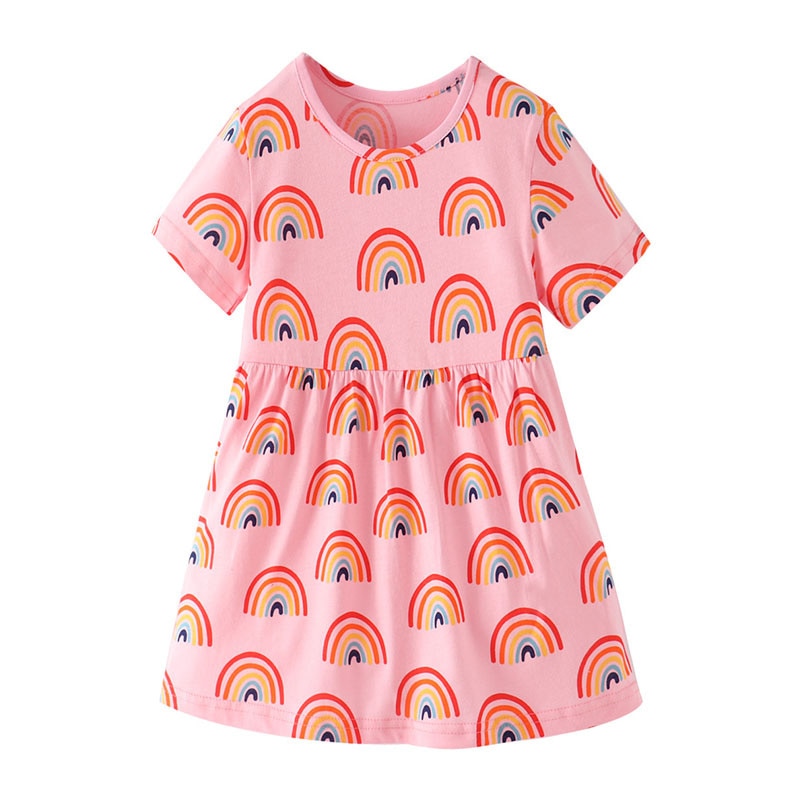 Jumping Meters Summer Cotton Baby Girls Dresses With Dinosaurs Print Pockets Children&