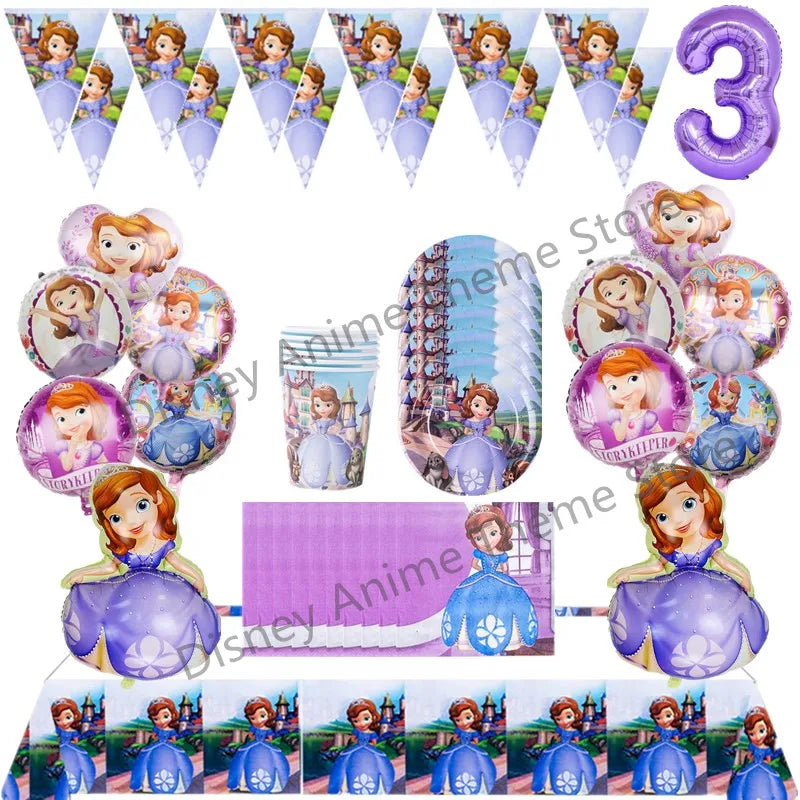 Disney Princess Sofia Theme Birthday Party Decoration Baby Shower Girl Party Cartoon Tableware Set Balloons Decor Event Supplies