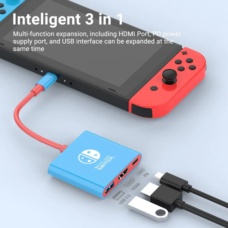 Portable Nintendo Switch Docking Station TYPE-C Hub with HDMI and USB 3.0 Perfect for Travel and Gaming