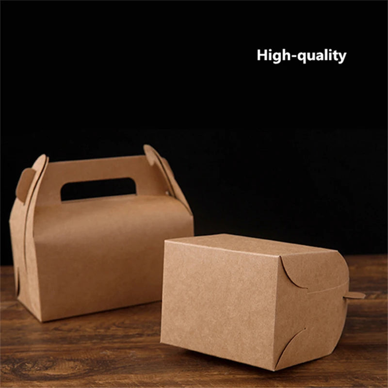 10 pcs High-quality Cake Food Candy Kraft Paper Box With Handle Portable Box Cake Box Birthday Wedding Party Candy Gift Packing