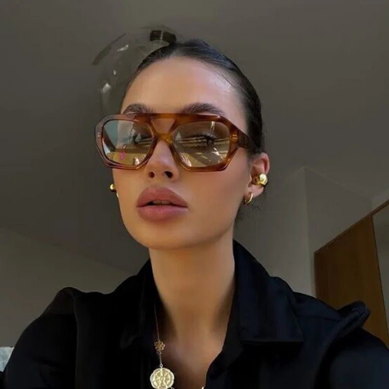 Retro Double Bridges Women's Sunglasses Big Frame Leopard Brown Gradient Eyewear Fashion Luxury Designer Sun Glasses Men Shades