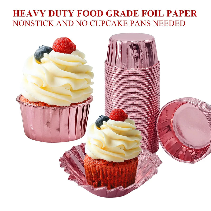 Aluminum Foil Cupcake Liners with LIDS Heat Resistant Cake Cups Round Aluminum Foil Baking Cups Kitchen Wedding Party Supplies