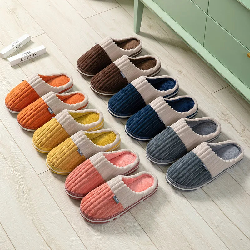 Winter Warm Fur Slippers Women Couples House Non-Slip Soft Shoes Men Comfort Flat Heel Home Indoor Bedroom Zapatillas Casa Mujer