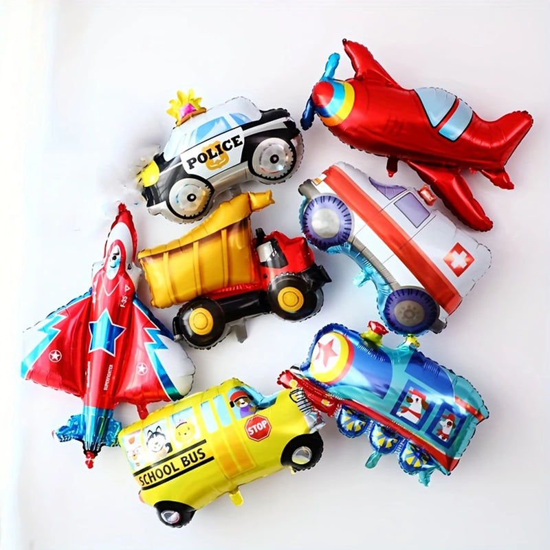 5pcs 16 inch random mini transportation vehicles, airplanes, aluminum film balloon sets