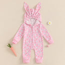 Adorable Toddler Easter  with Cute Bunny Ear Hood and Easter Egg Print - Long Sleeve Baby Romper for Spring Festivities