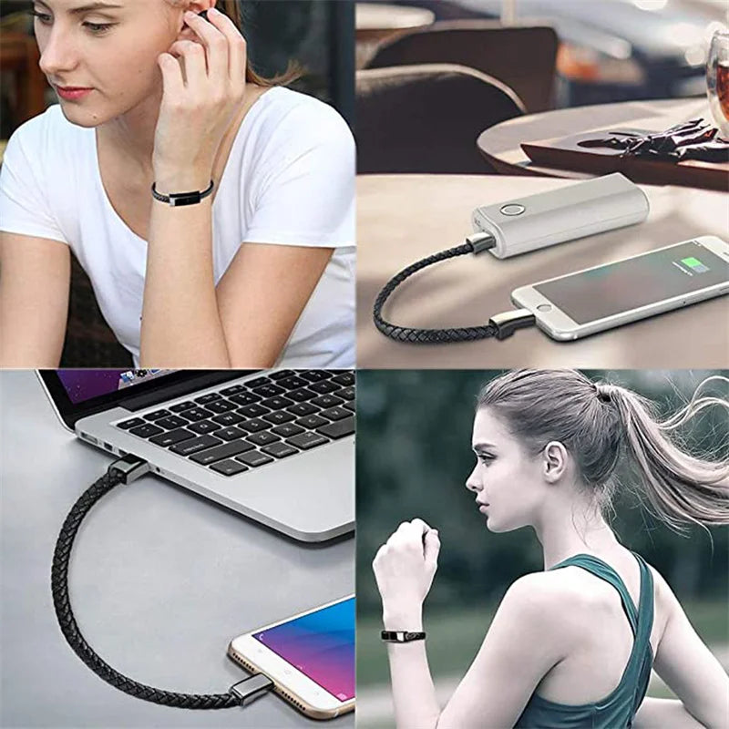 Xiaomi Bracelet USB Fast Charging Data Cable Type-C Bracelet Alloy Leather Wrist Strap iPhone Android Charging Cable USB Wires