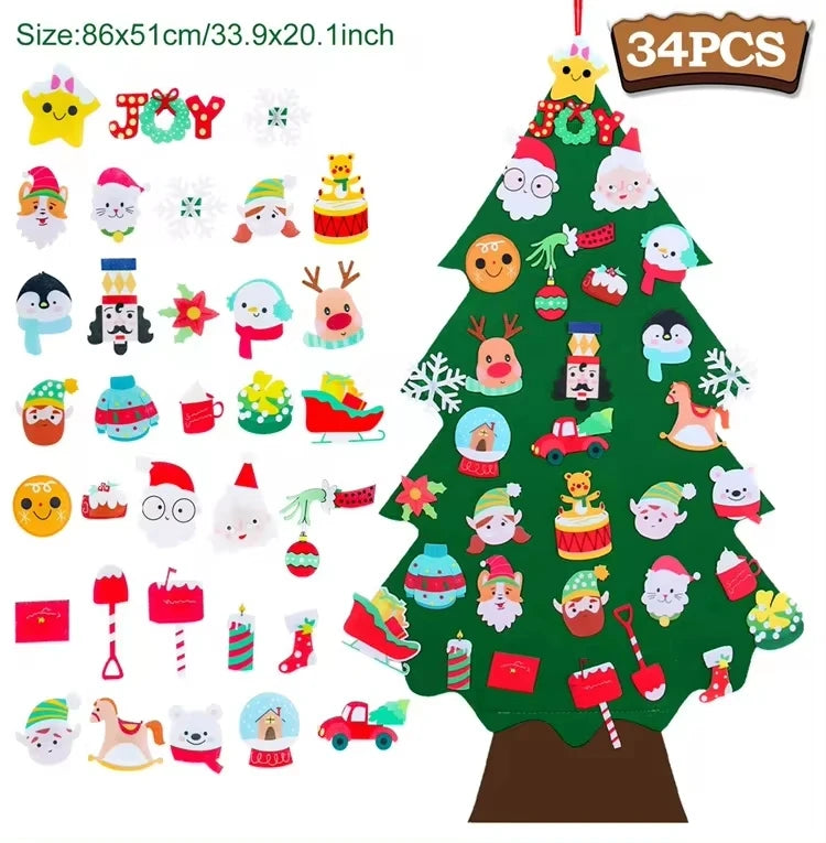 DIY Felt Christmas Tree with Light Merry Christmas Decoration For Home 2024 Xmas Tree Ornaments Navidad Noel New Year Gifts 2025