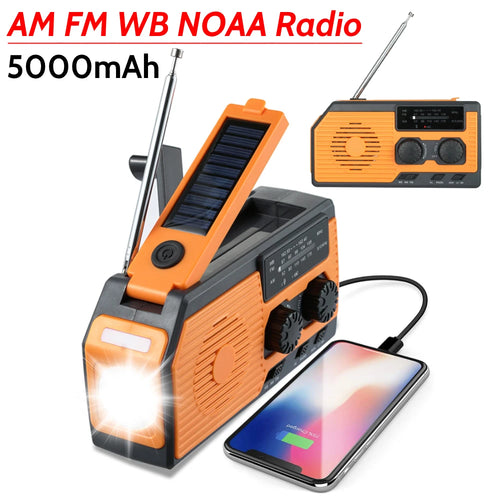 Solar Power Hand Crank Radio AM/FM/WB NOAA Weather Multifunctional Radio LED Flashlight Power Bank for Outdoor Camping Hiking
