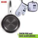 AIWILL HOT 304 Stainless Steel Skillet Household Induction Compatible Nonstick Fry Pan Cookware Use for Kitchen Restaurant 30cm