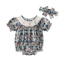 Toddler Girls Easter Outfits Bunny Embroidered Short Sleeve Rompers Round Neck Summer Jumpsuits Bodysuits for Infants