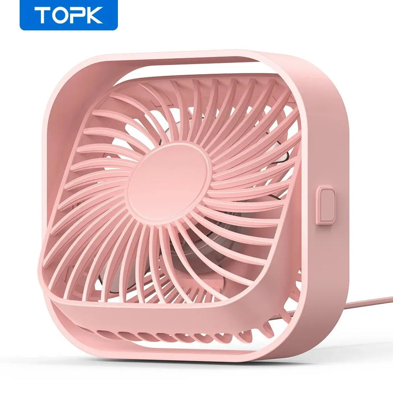 TOPK USB Desk Fan,Strong Airflow &Quiet Operation,Three-Speed Wind Small Fan,360° Rotatable Head for Home Office Table & Deskto