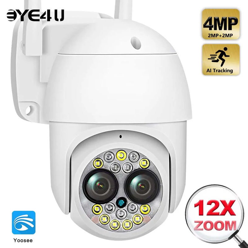 Yoosee 4MP WiFi IP Camera PTZ Dual Lens 12X Zoom CCTV Video Surveillance Cameras Outdoor Auto Tracking Binocular Security Camera