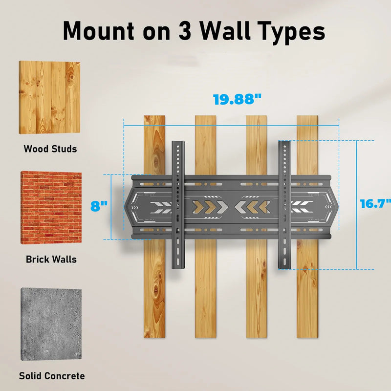TV Wall Mount, Low Profile for Most 32-70" TV, Fixed Wall Mount Universal TV Brackets Max VESA 400 x 400mm, Weight up to 110lbs