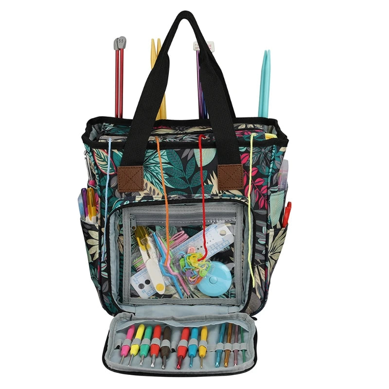 Portable Knitting Bag DIY Yarn Storage Organizer Crochet Hook Needles Knitting Tote Basket for Yarn Balls Sewing Supply