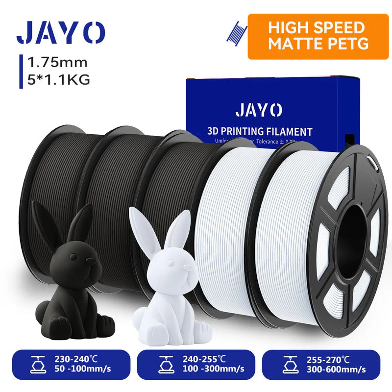 JAYO PETG 3D Filament 1.75MM High Speed PETG 3D Printer Filament 4Rolls High Flow Speedy Matte Effect 3D Printing Mateials
