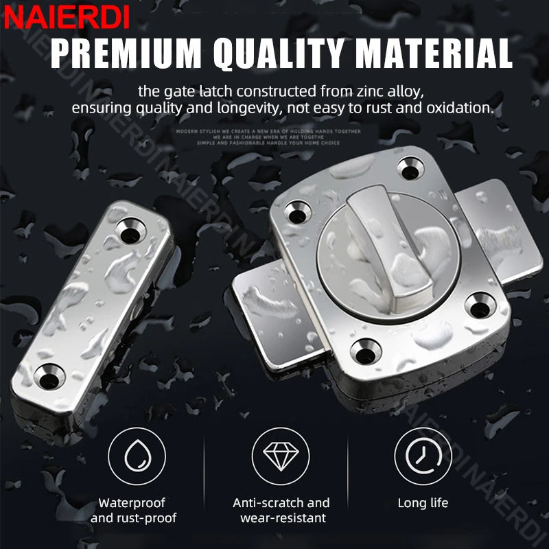 NAIERDI Security Double Sided Cabinet Locks Keyless Rotating Door Lock Gate Latch Anti-theft Rotate Bolt Latches Cabinet Closet