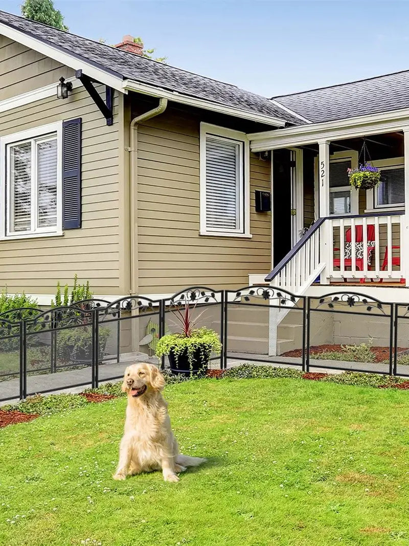 5Pcs Black Metal Dog Fence Animal Pet Playpen Barrier Garden Fence Decorative Garden Barrier for Outdoor Garden Yard Patio