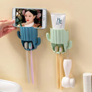 Wall Self-adhesive Storage Rack Toothpaste Holder Cactus Hook Drain Bathroom Shelf Wall-mounted Electric Toothbrush Organizer